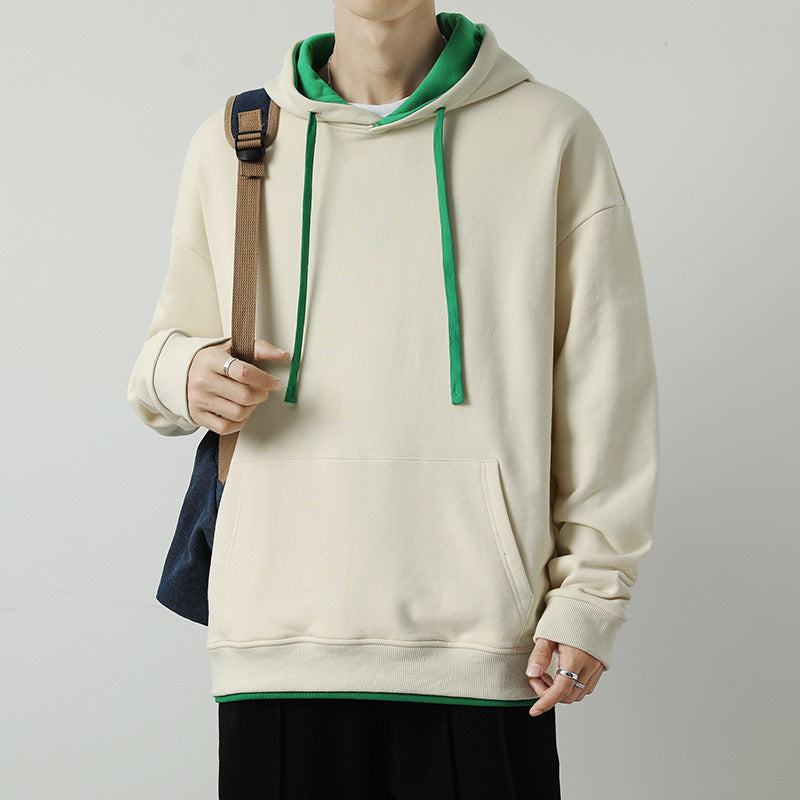 Men Hoodie Fake Two-Piece Hooded Sweater Spring and Autumn Heavy Japanese Style