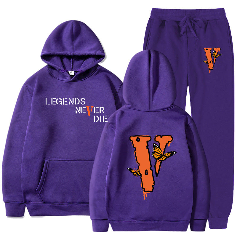 Vlone Hoodie & Pants 2 Piece Set Men'S Printed Hoodie Autumn Winter Sweater
