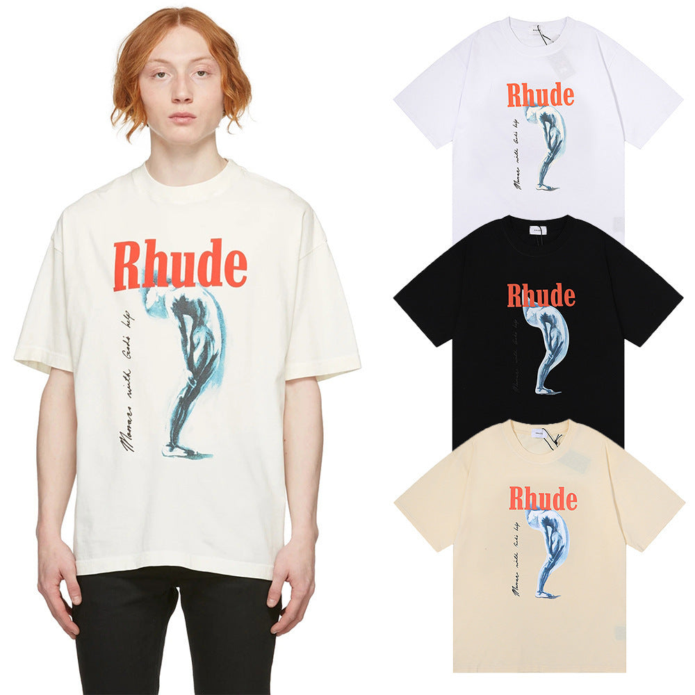 Rhude T Shirt Art Abstract Design Printed Short Sleeve T-Shirt