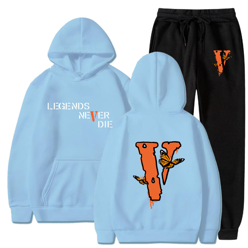 Vlone Hoodie & Pants 2 Piece Set Men'S Printed Hoodie Autumn Winter Sweater