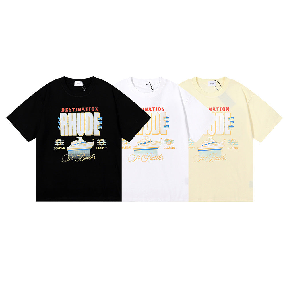 Rhude T Shirt Micro Label Yacht Print Short Sleeve T-Shirt