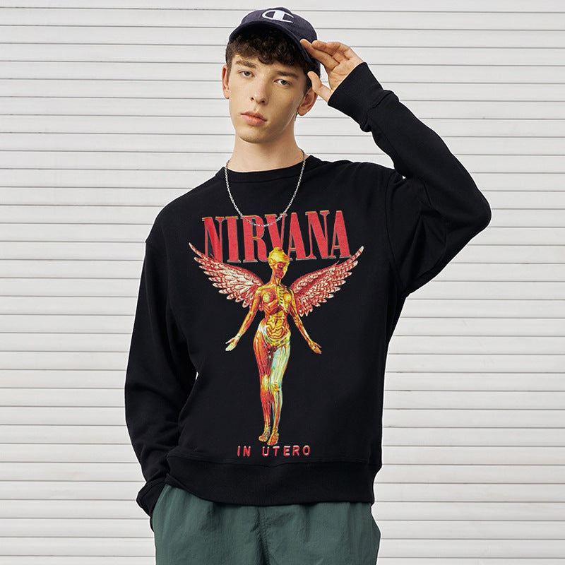 Nirvana Hoodie Retro Angel Print Loose Round Neck Sweater