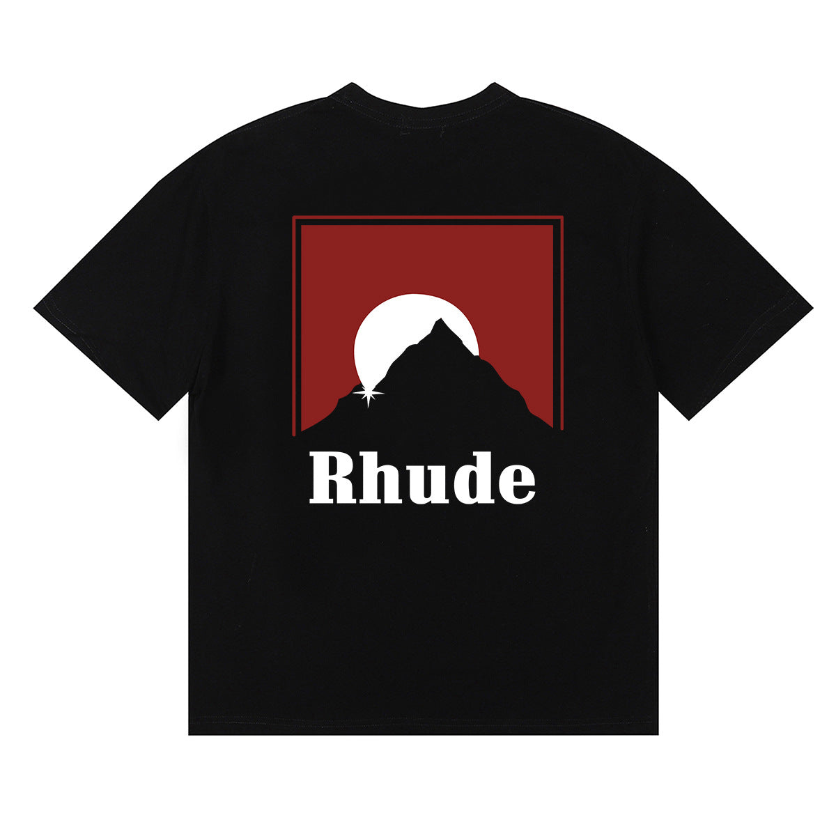 Rhude T Shirt Letter Snow Mountain Sunset Pattern Short Sleeve T-Shirt