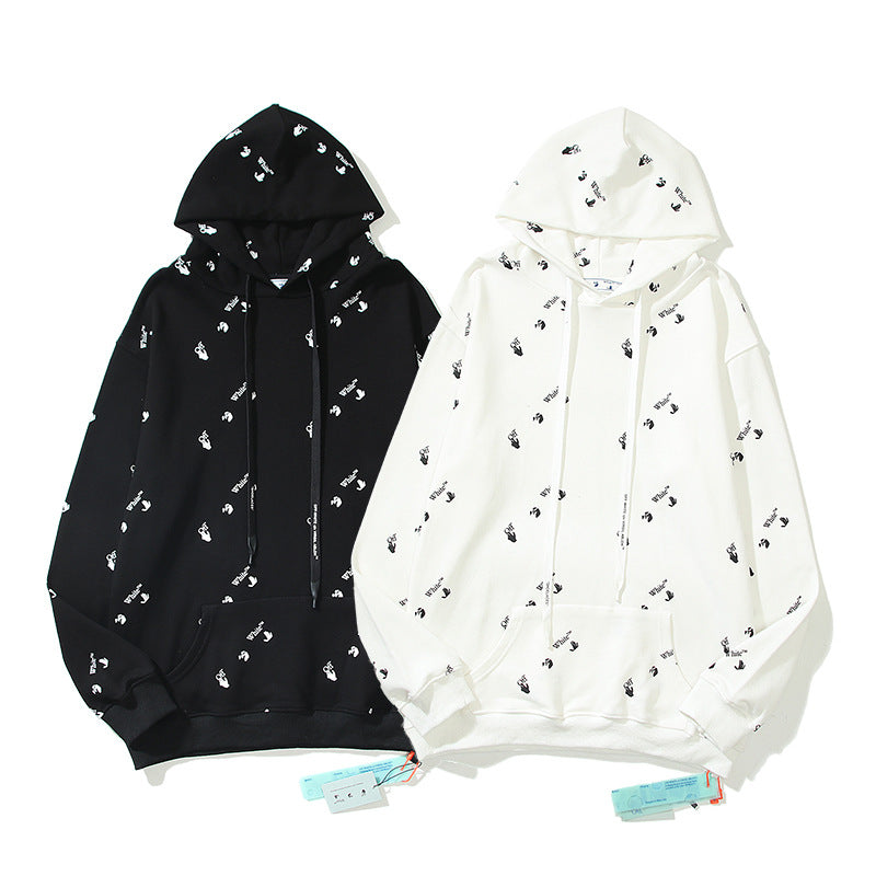 off White Hoodie Autumn and Winter Printed Hoodie Sweater Loose Men's and Women's Coat