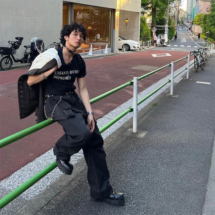 ERD T Shirts Washed Destroyed Retro Short Sleeve T-shirt Men