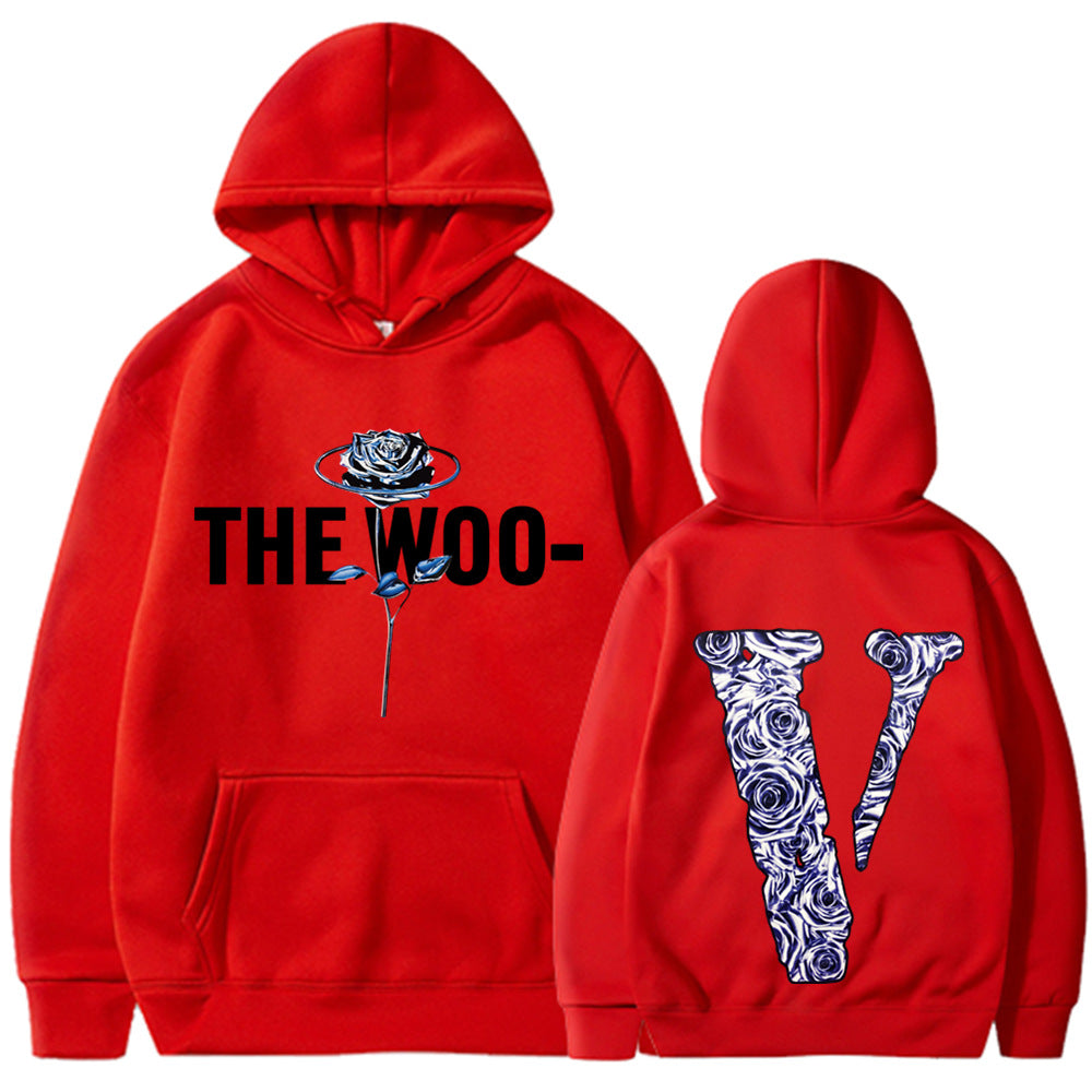 Pop Smoke Hoodies Rose Print Loose Hooded Fleece Padded Coat