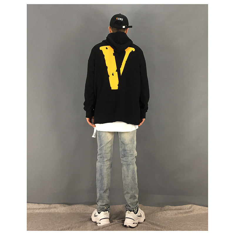 Vlone Hoodie Big V-Shaped Female Destroyed Burrs Oversize Loose Large Size Men And Women