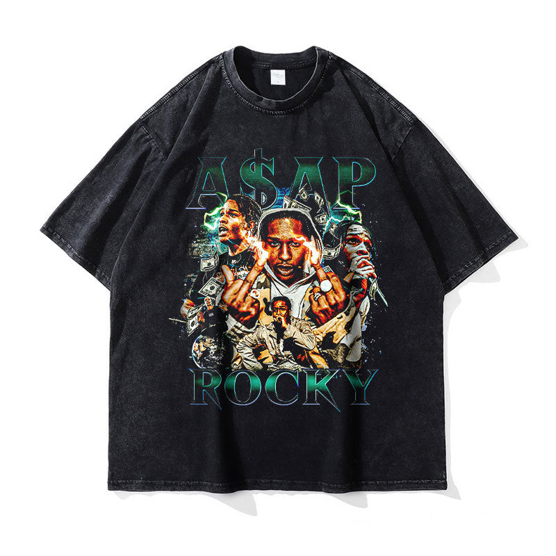 Asap Rocky T Shirts MADARTIST Asap Rocky Washed Old T-Shirt Vintage Short Sleeve