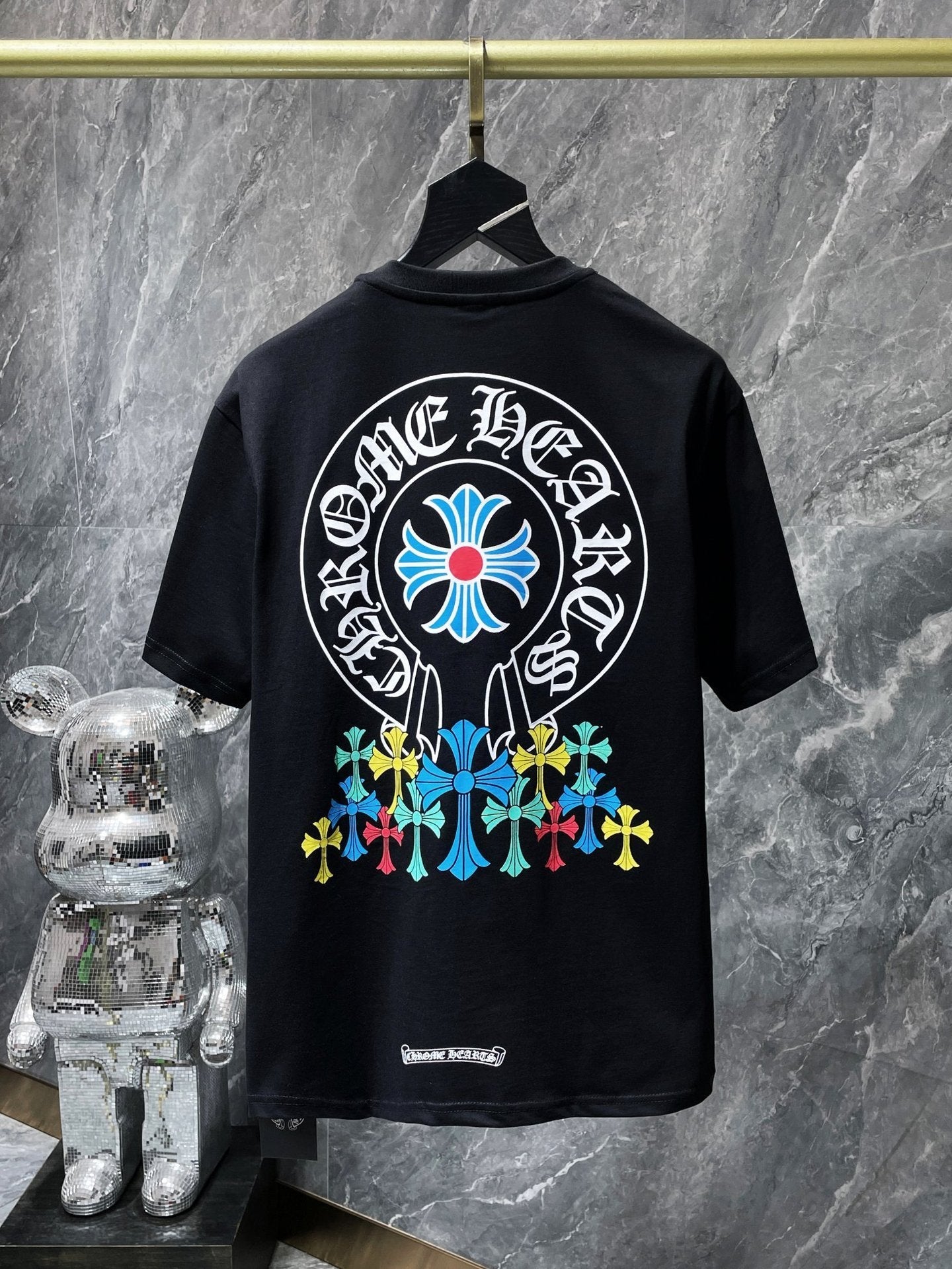CHH Chrome Hearts T Shirts Classic Big Horseshoe Colored Cross Sanskrit Short Sleeve