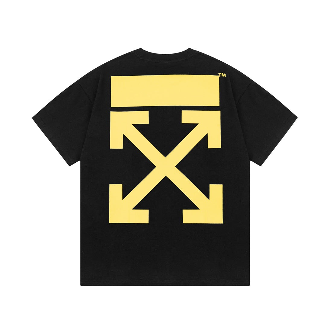 Off White T Shirts OW Racing Letter Arrow Pattern Crew Neck Pullover Short Sleeves