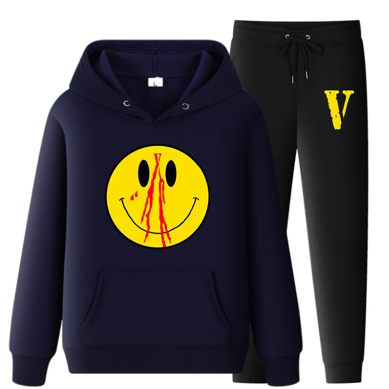 Vlone Hoodie & Pants 2 Piece Set Men'S Clothing Spring And Autumn Print Loose