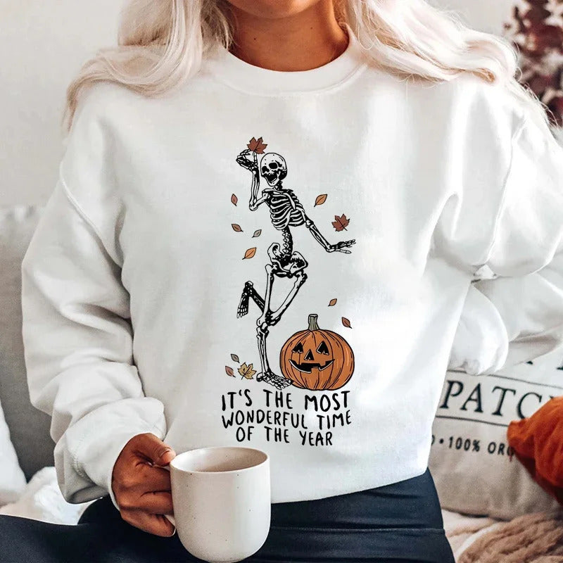 Pius size Halloween Skeleton Pumpkin Print Hoodies