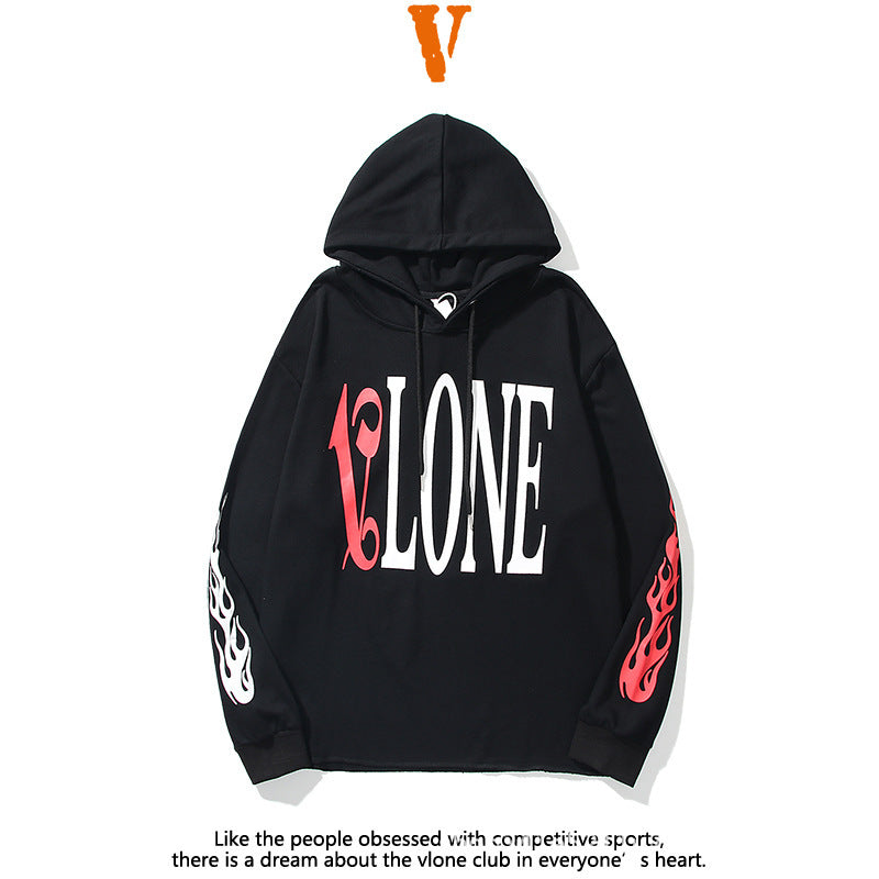 Vlone Hoodie Big V Flame Big Letter Velvet Padded Hooded Sweatshirt