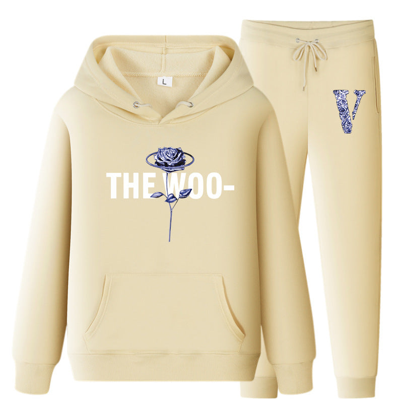 Vlone Hoodie & Pants 2 Piece Set V Printing Stylish Casual Hooded