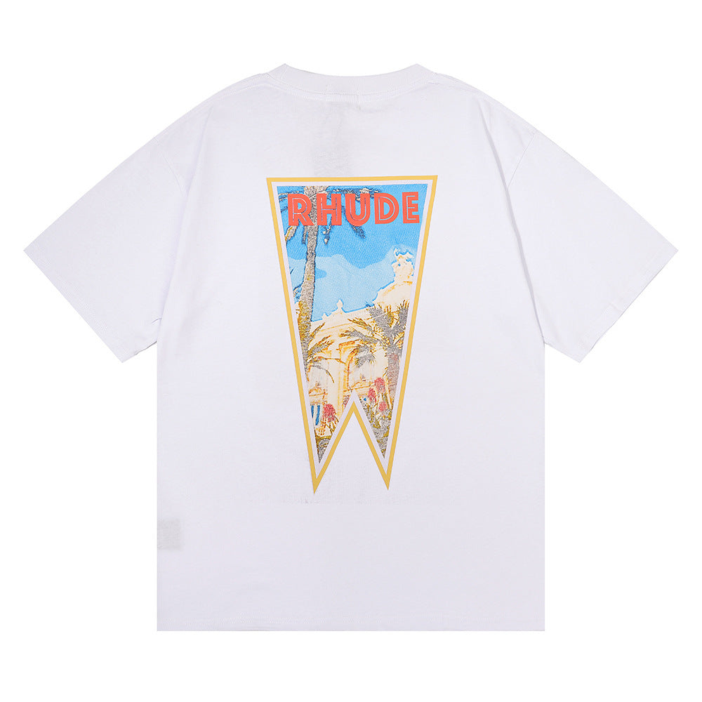 Rhude T Shirt Stamp Seal Coconut Tree Print Short Sleeve T-Shirt