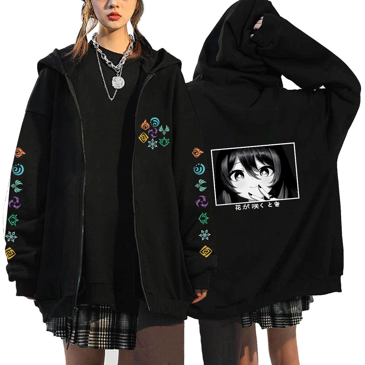 Men Hoodie Original God Genshin Spring and Autumn Leisure plus Velvet Hooded Zipper Sweatshirt