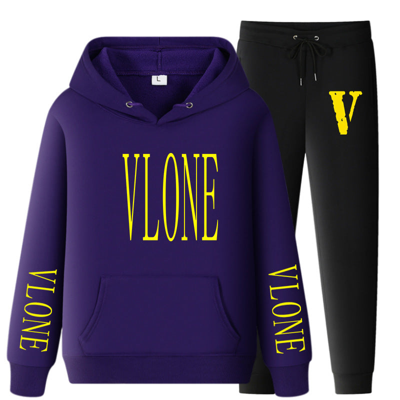 Vlone Hoodie & Pants 2 Piece Set Hoodie Men'S Women'S Pullover Outer Coat Suit