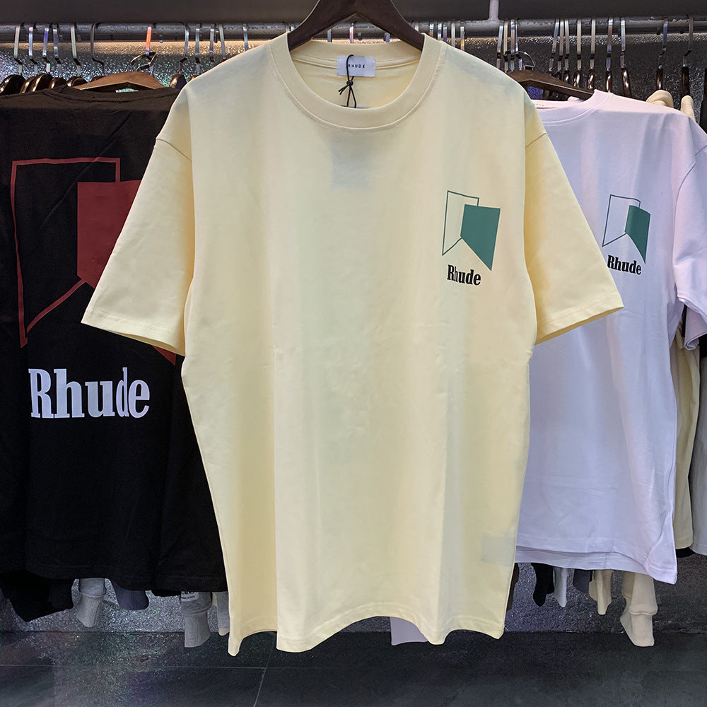 Rhude T Shirt Micro Standard Geometric Square Color Matching Printed Short Sleeve T-Shirt