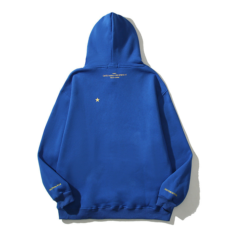 Kanye West Sunday Service Hoodie Vintage Klein Blue Hooded Sweater Stars Printing Plus Velvet