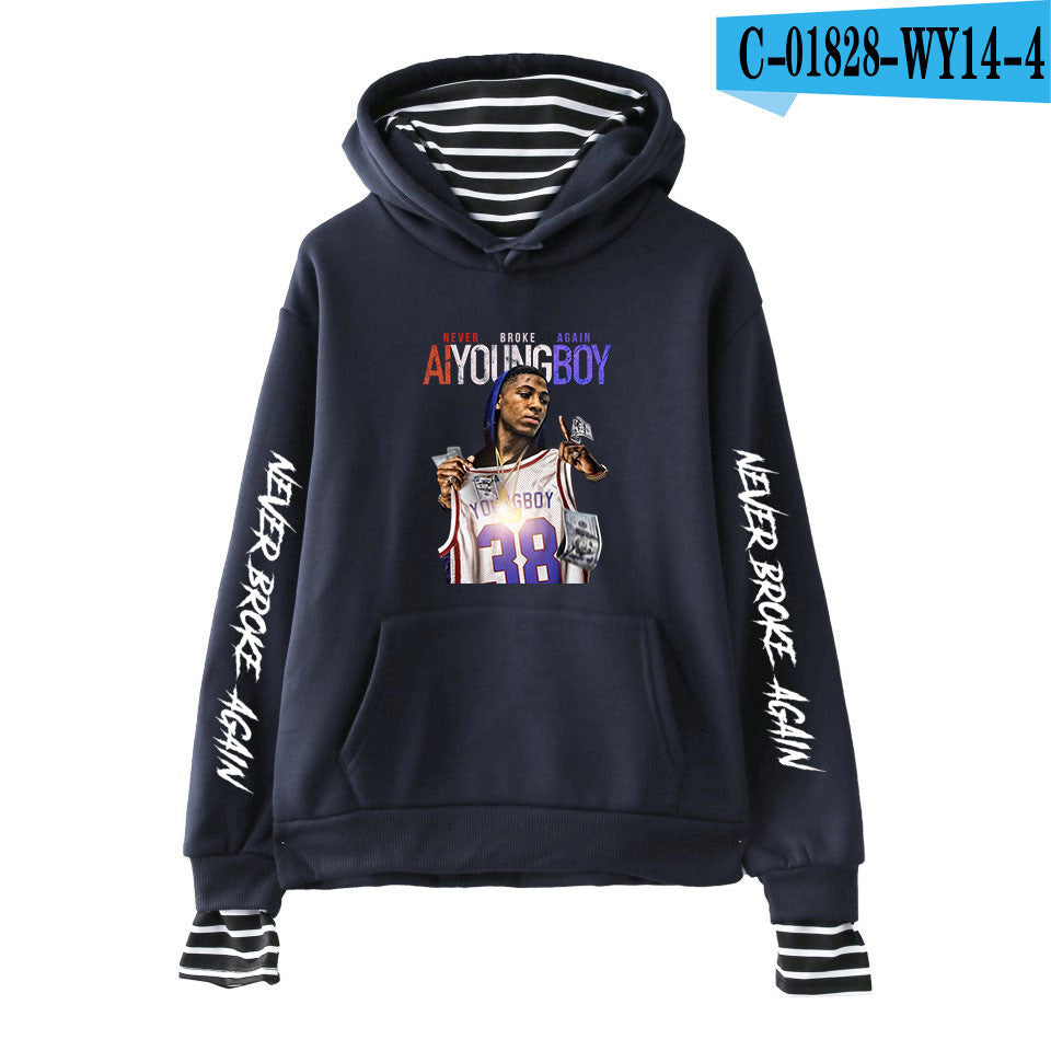 Never Broke Again Hoodie All-Match False Two-Piece Sweaters