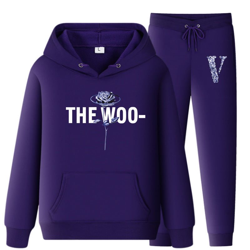 Vlone Hoodie & Pants 2 Piece Set V Printing Stylish Casual Hooded