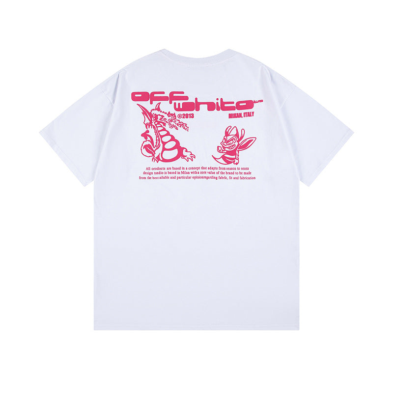 Off White T Shirts OW Dragon Bee Pattern Crew Neck Pullover Short Sleeve