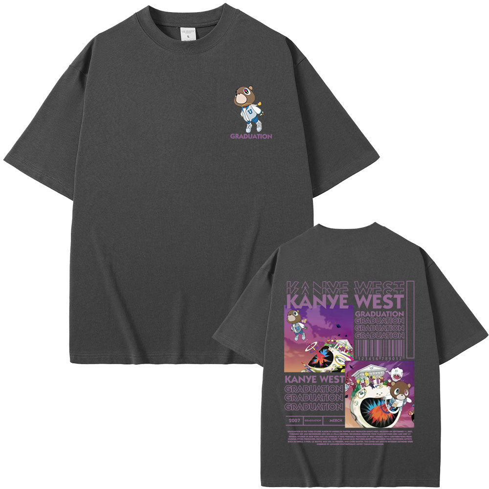Rapper Kanye West Graduation Bear Double Sided Print T Shirt