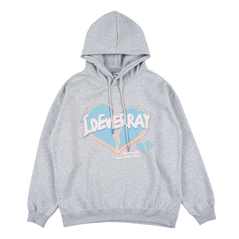 Man Fall Outfits Love Printed Hoodie Autumn and Winter Loose Pullover Sports Hoodie