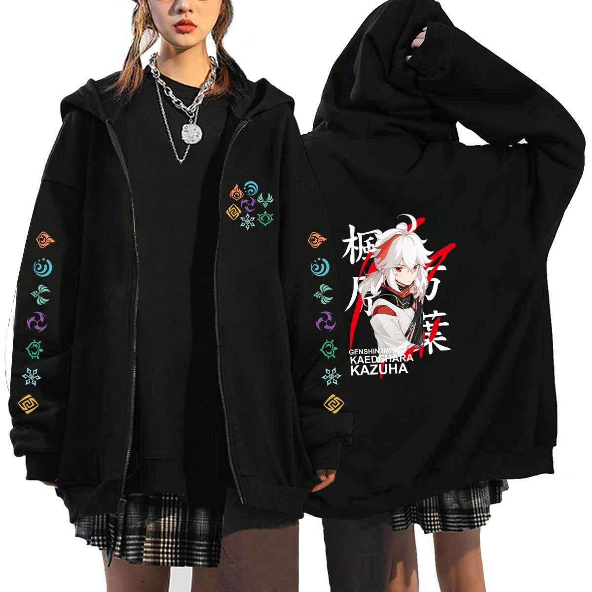 Men Hoodie Original God Genshin Spring and Autumn Leisure plus Velvet Hooded Zipper Sweatshirt