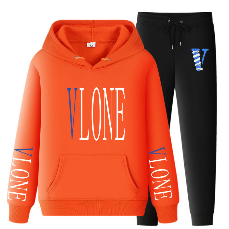 Vlone Hoodie & Pants 2 Piece Set Printed Casual Sports Loose Suit