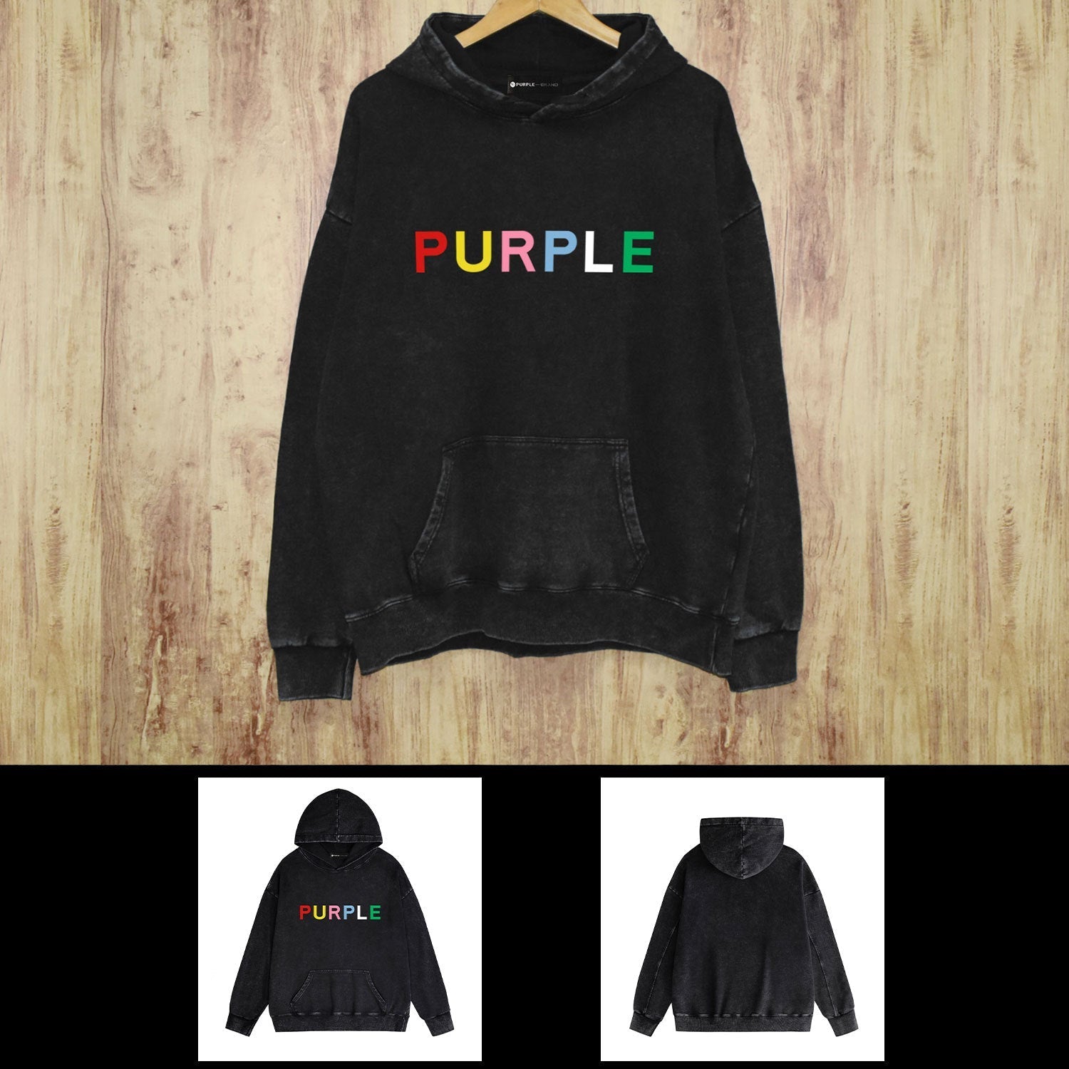 Purple Brand Distressed Hoodie Fashion Old Loose Hooded Sweater