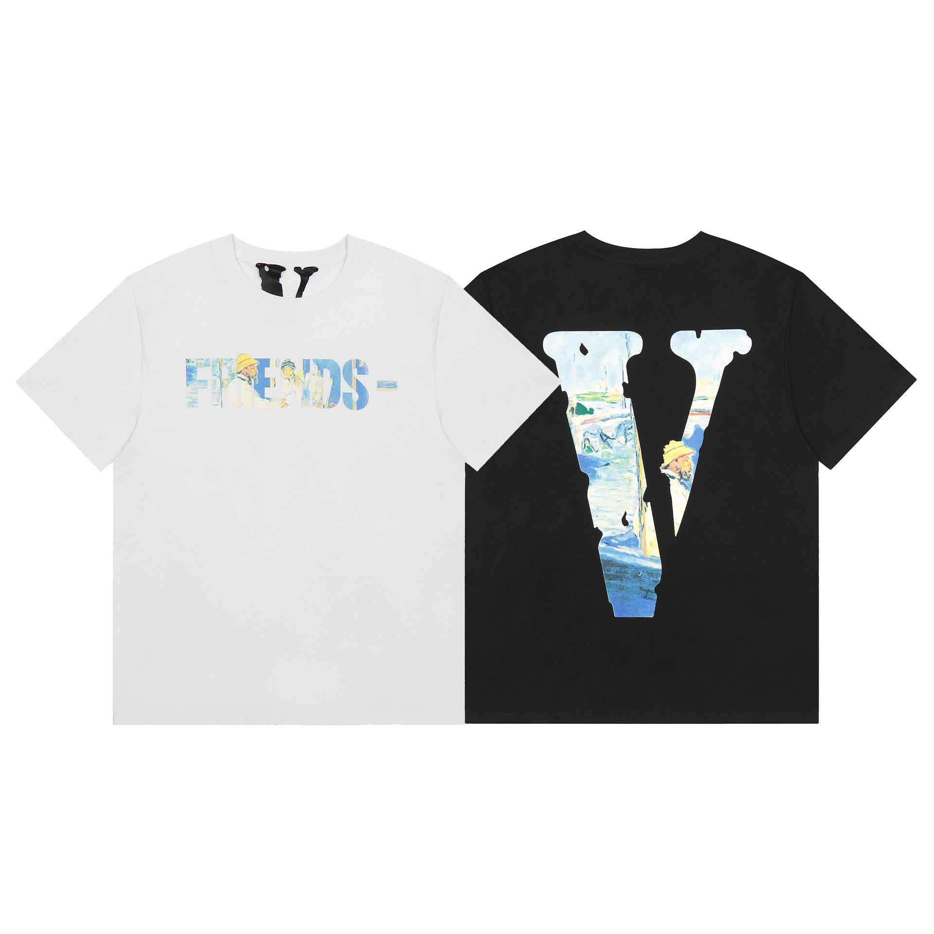 Vlone T Shirt Spring Summer Painting Pattern Crew Neck Pullover