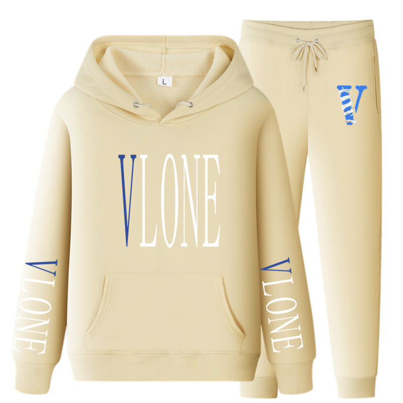 Vlone Hoodie & Pants 2 Piece Set Sweatshirt Autumn Print Baggy Coat