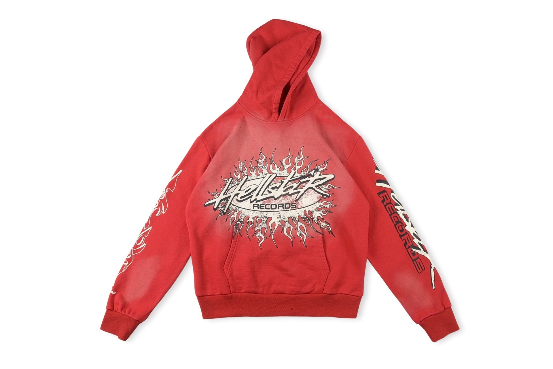 Hellstar Hoodie Flame Red Printing Retro Distressed