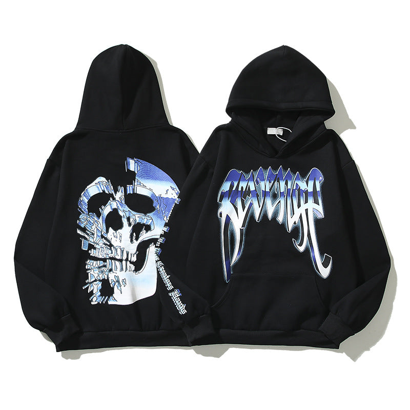 Kanye West Sunday Service Hoodie Autumn And Winter Mechanical Skull Fleece-Lined Hoodie Sweater