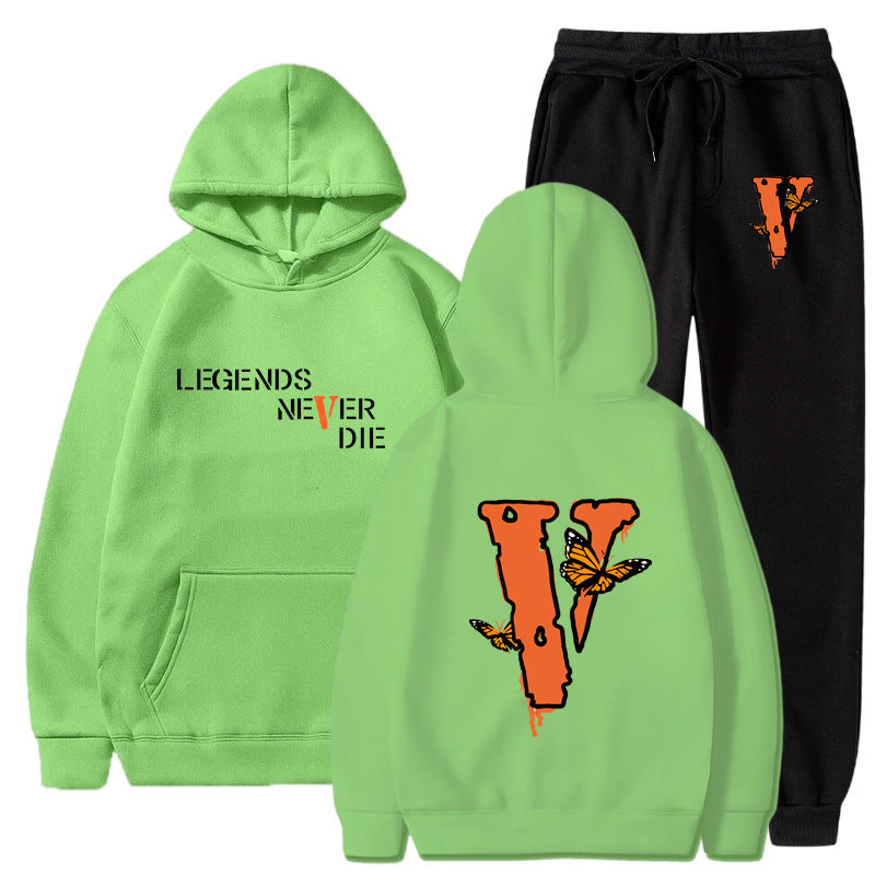 Vlone Hoodie & Pants 2 Piece Set Men'S Printed Hoodie Autumn Winter Sweater