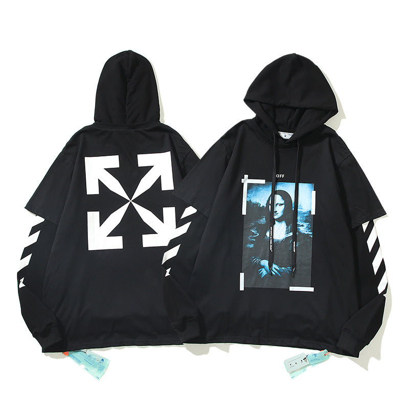 Off White Hoodie Autumn Printed Hooded Fake Two Pieces Sweater Loose Men 'S And Women 'S Coat