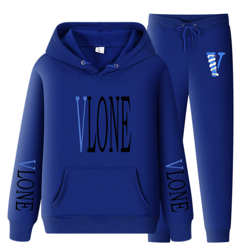 Vlone Hoodie & Pants 2 Piece Set Sweatshirt Autumn Print Baggy Coat