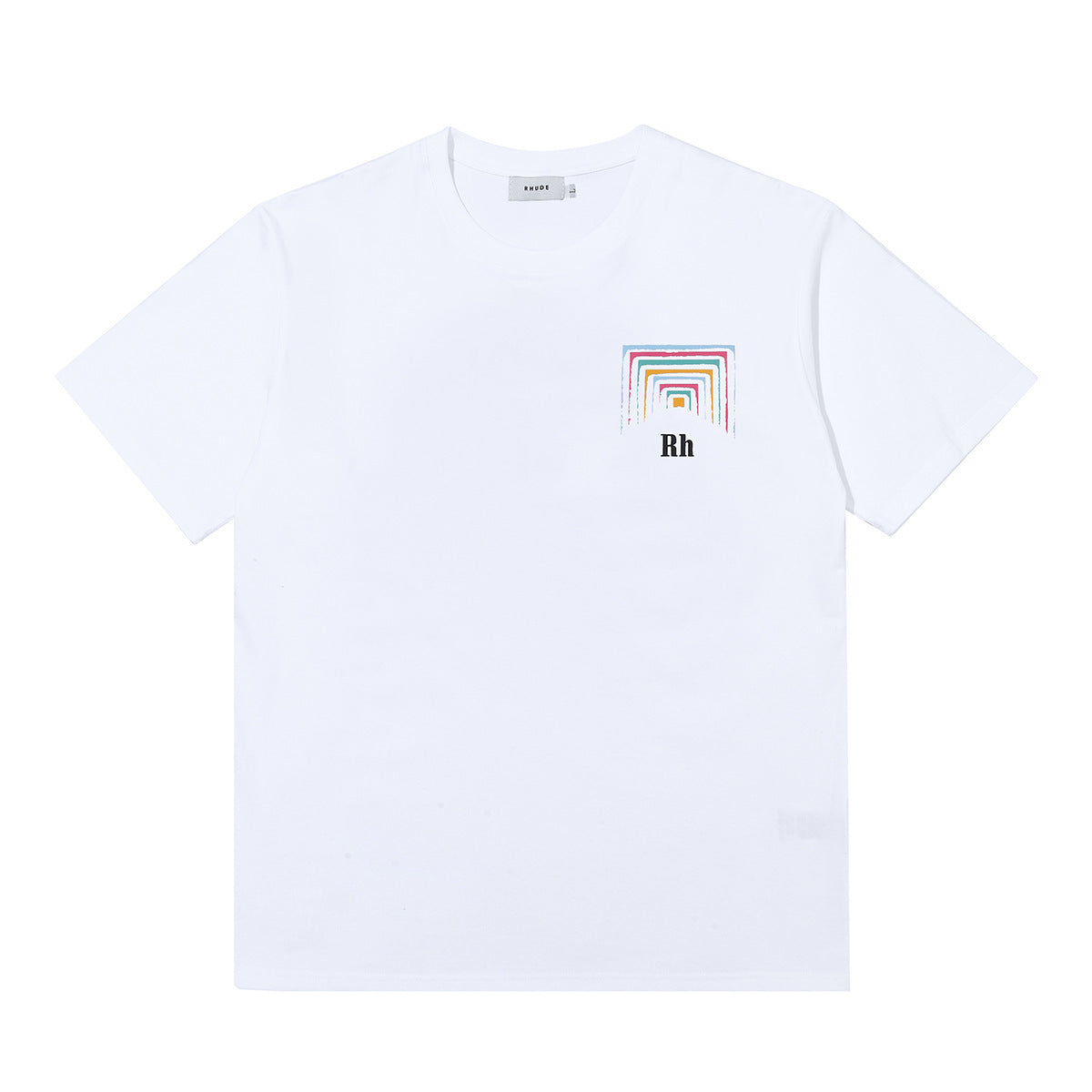 Rhude T Shirt Rainbow Square Circle Printed Short Sleeve T-Shirt