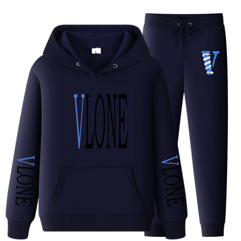 Vlone Hoodie & Pants 2 Piece Set Sweatshirt Autumn Print Baggy Coat