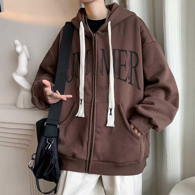Men Hoodie Cardigan Sweater Teenagers Baggy Coat