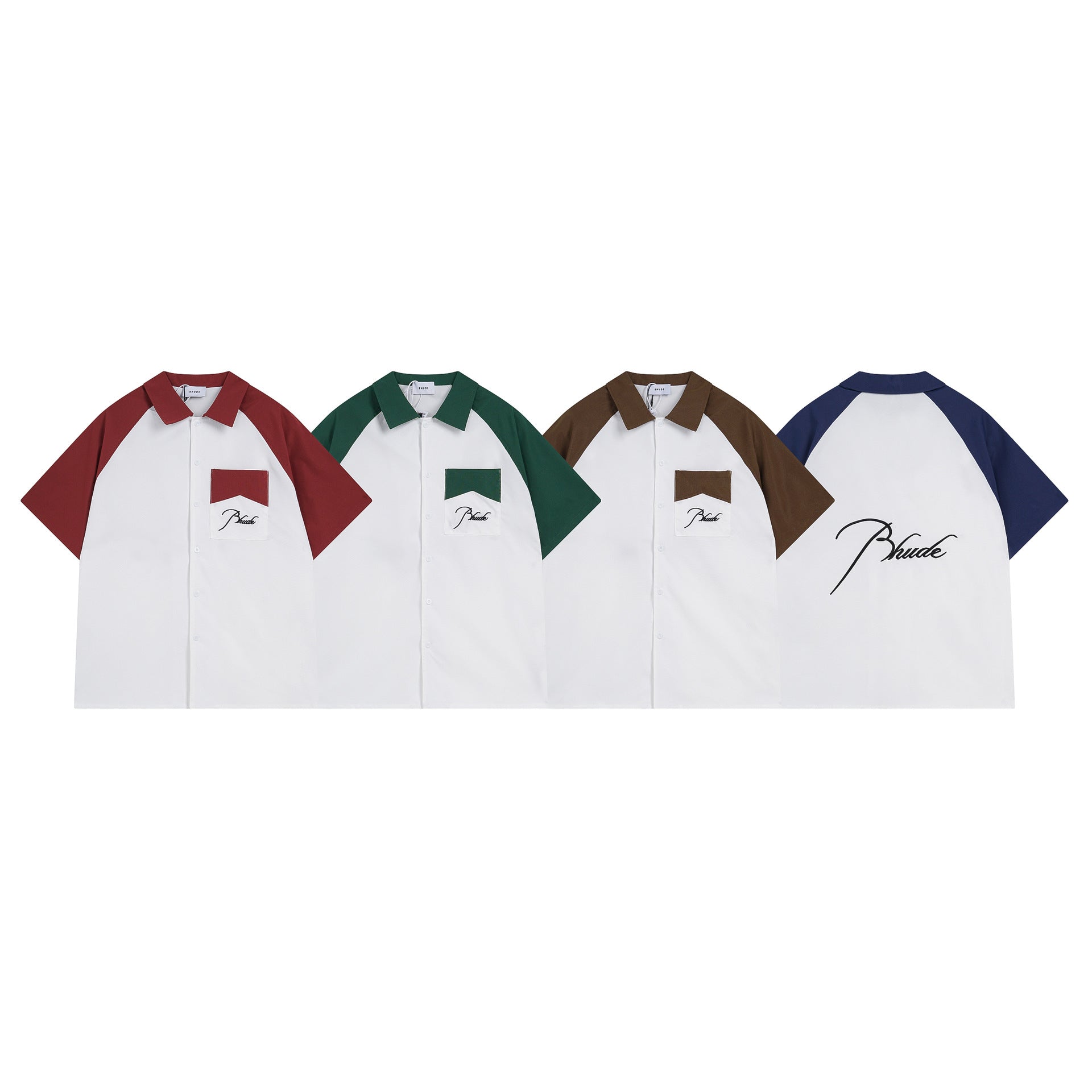 Rhude T Shirt Pocket Letter Embroidery Color Matching Short Sleeve Shirt