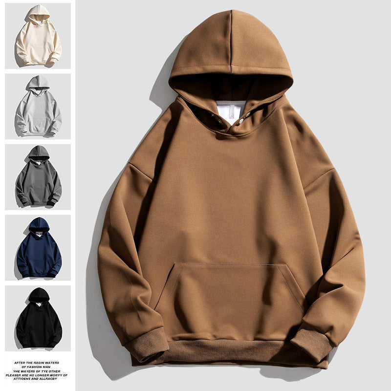 Men Hoodie Heavy Thickening Solid Color Hooded Sweater Loose Casual