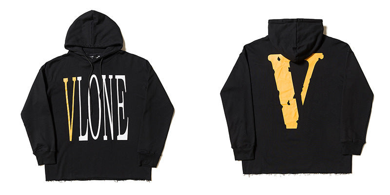 Vlone Hoodie Autumn And Winter Clothes Black And White Large V-Shaped Female Men And Women Couple Hooded Sweater