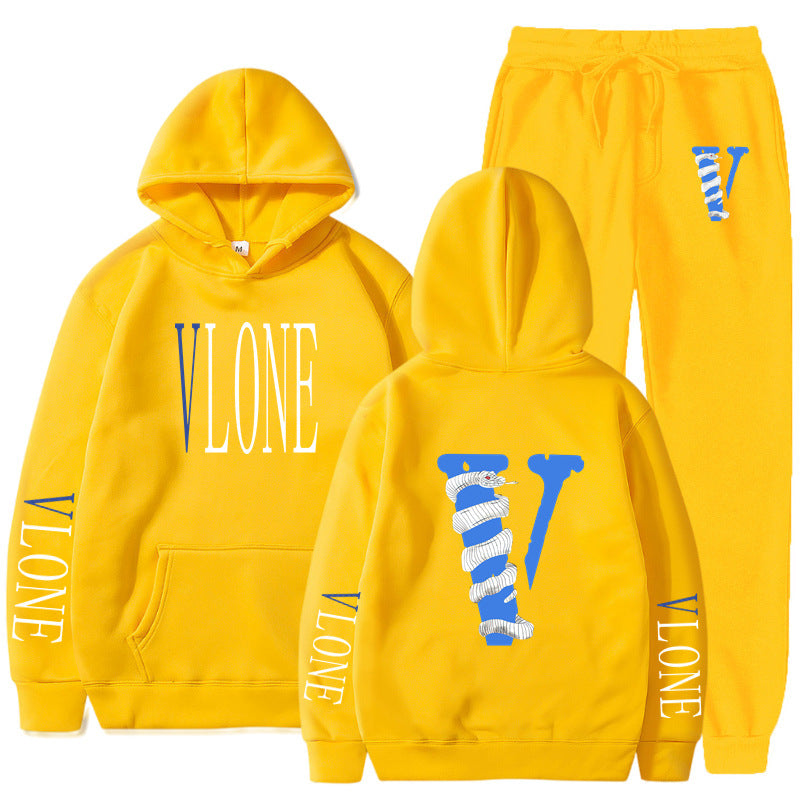 Vlone Hoodie & Pants 2 Piece Set Men'S Sweater Autumn And Winter Hoodie Baggy Coat