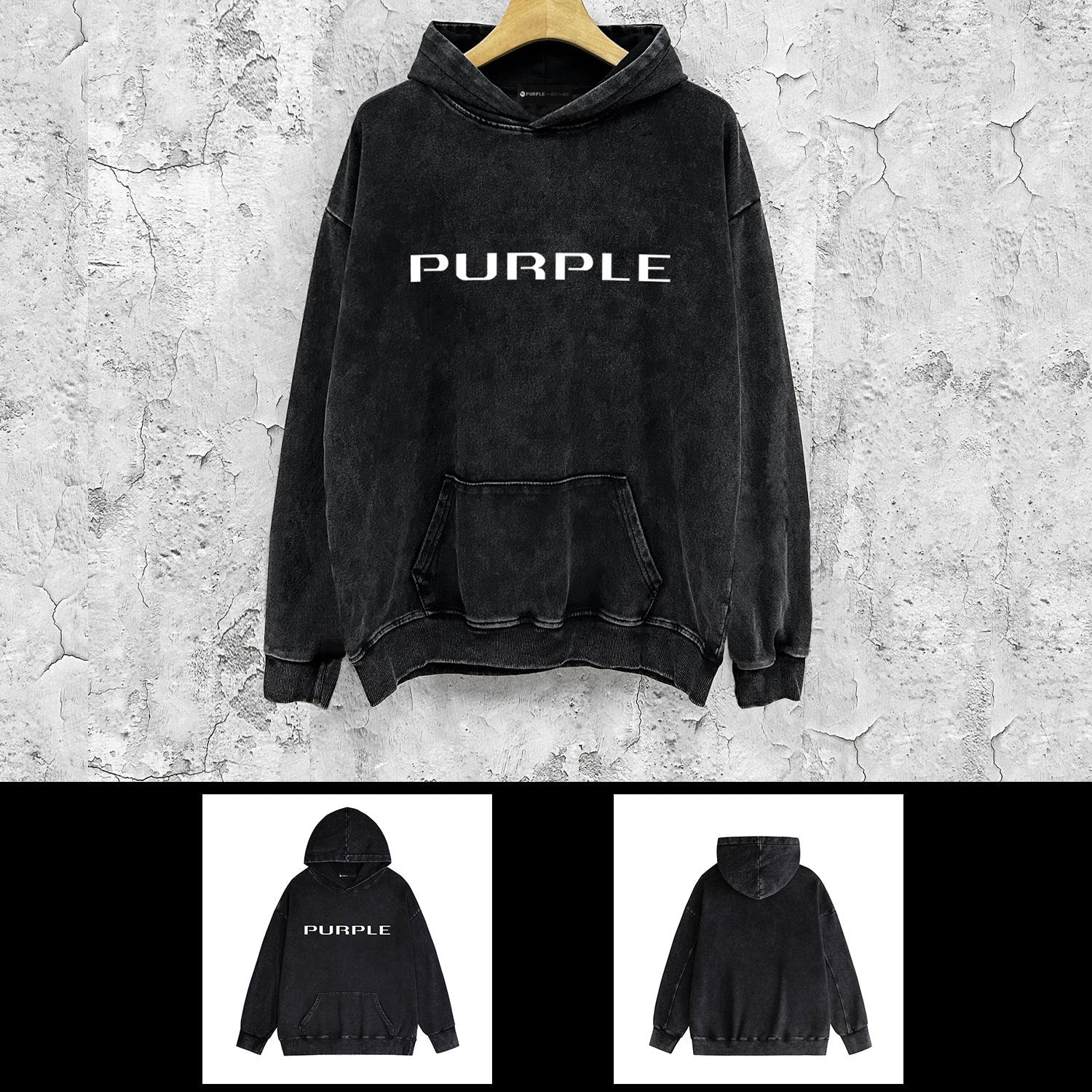 Purple Brand Distressed Hoodie Fashion Old Loose Hooded Sweater