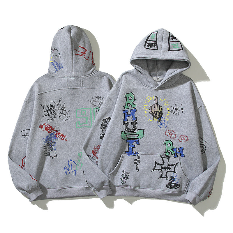 Kanye West Sunday Service Hoodie Autumn And Winter Hand Painted Graffiti Couple Hooded Sweater