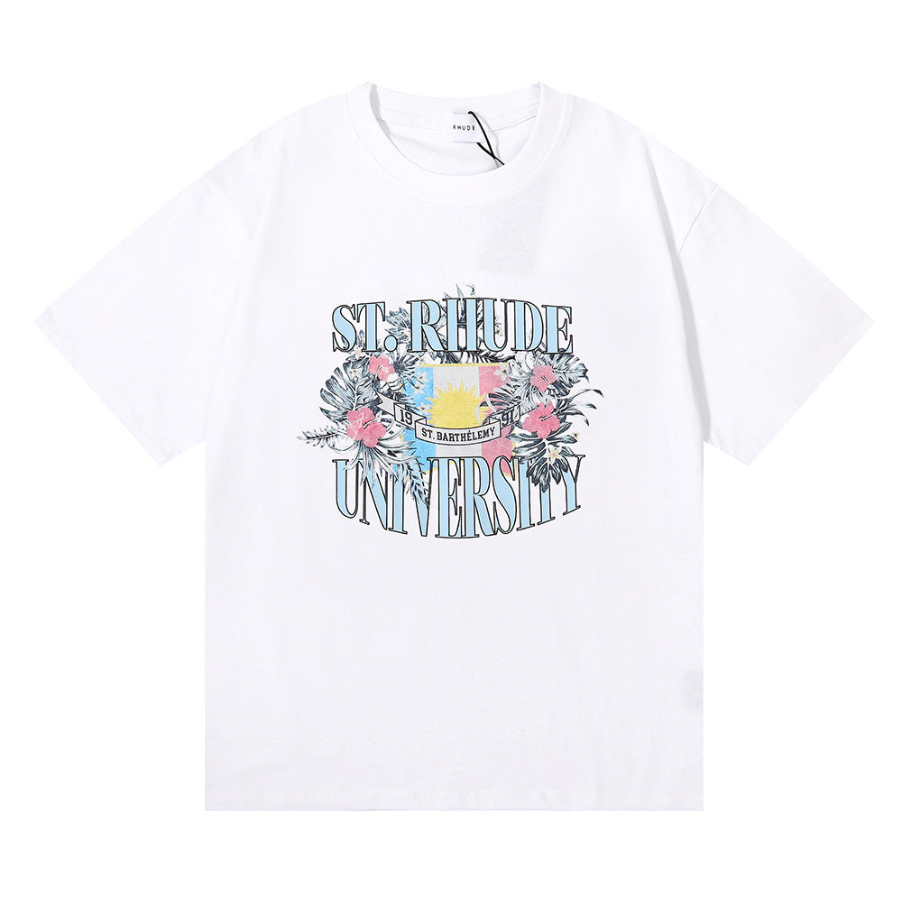 Rhude T Shirt Flag Floral Print Short Sleeve T-Shirt