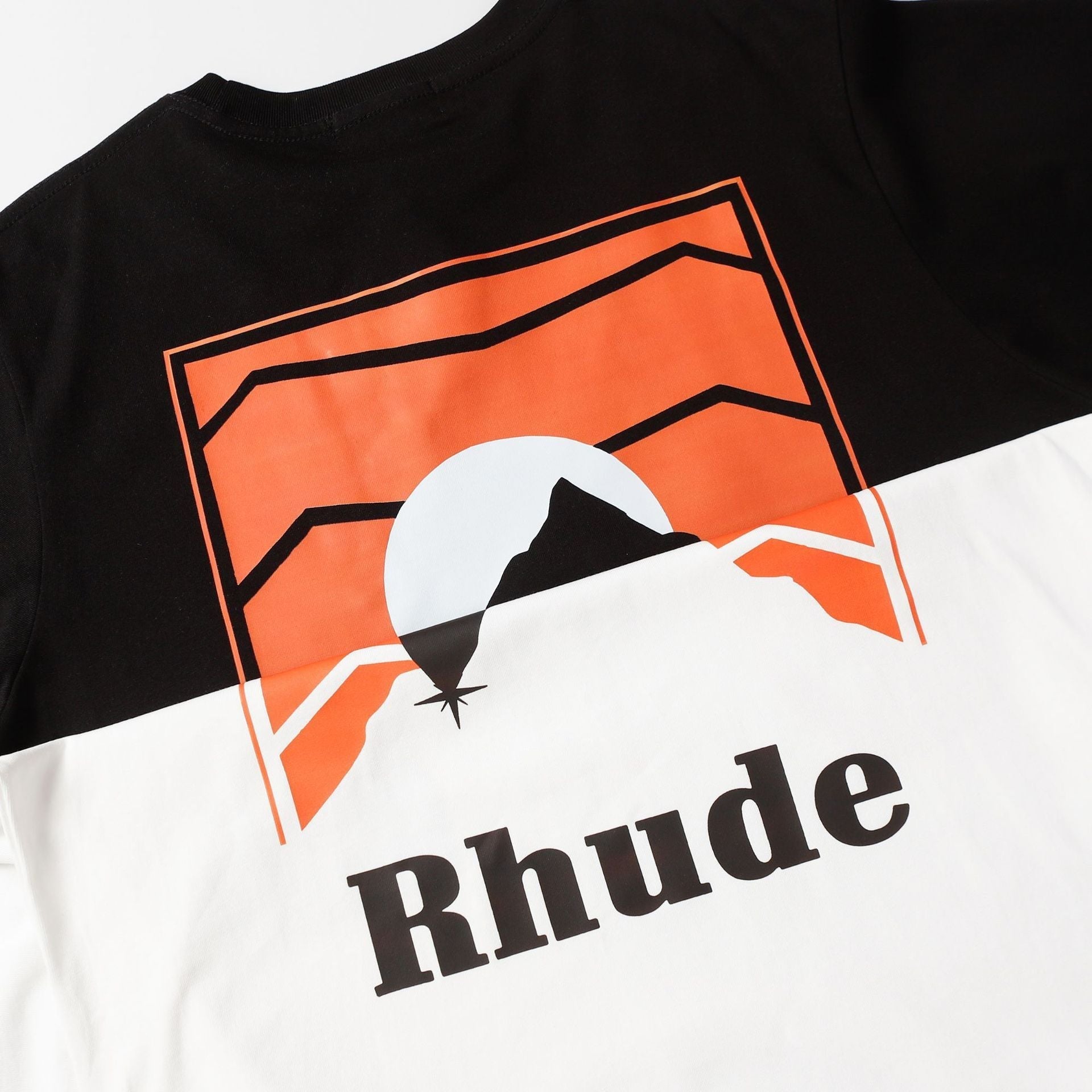 Rhude T Shirt Striped Sunset Snow Mountain Print Short Sleeve T-Shirt