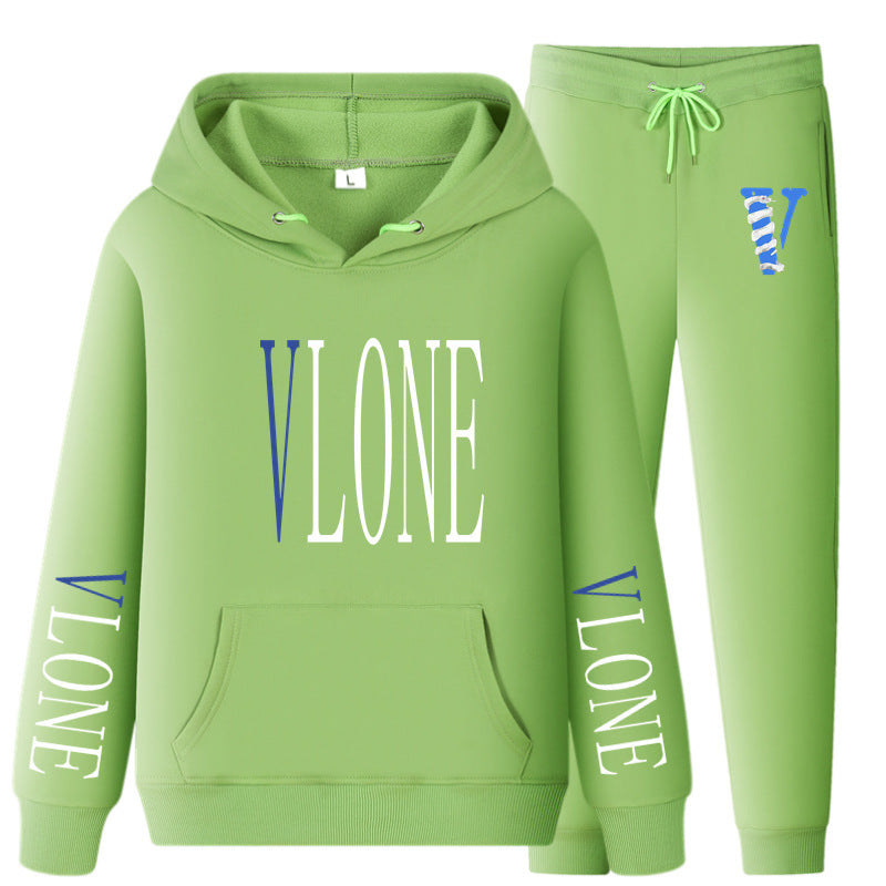 Vlone Hoodie & Pants 2 Piece Set Sweatshirt Autumn Print Baggy Coat